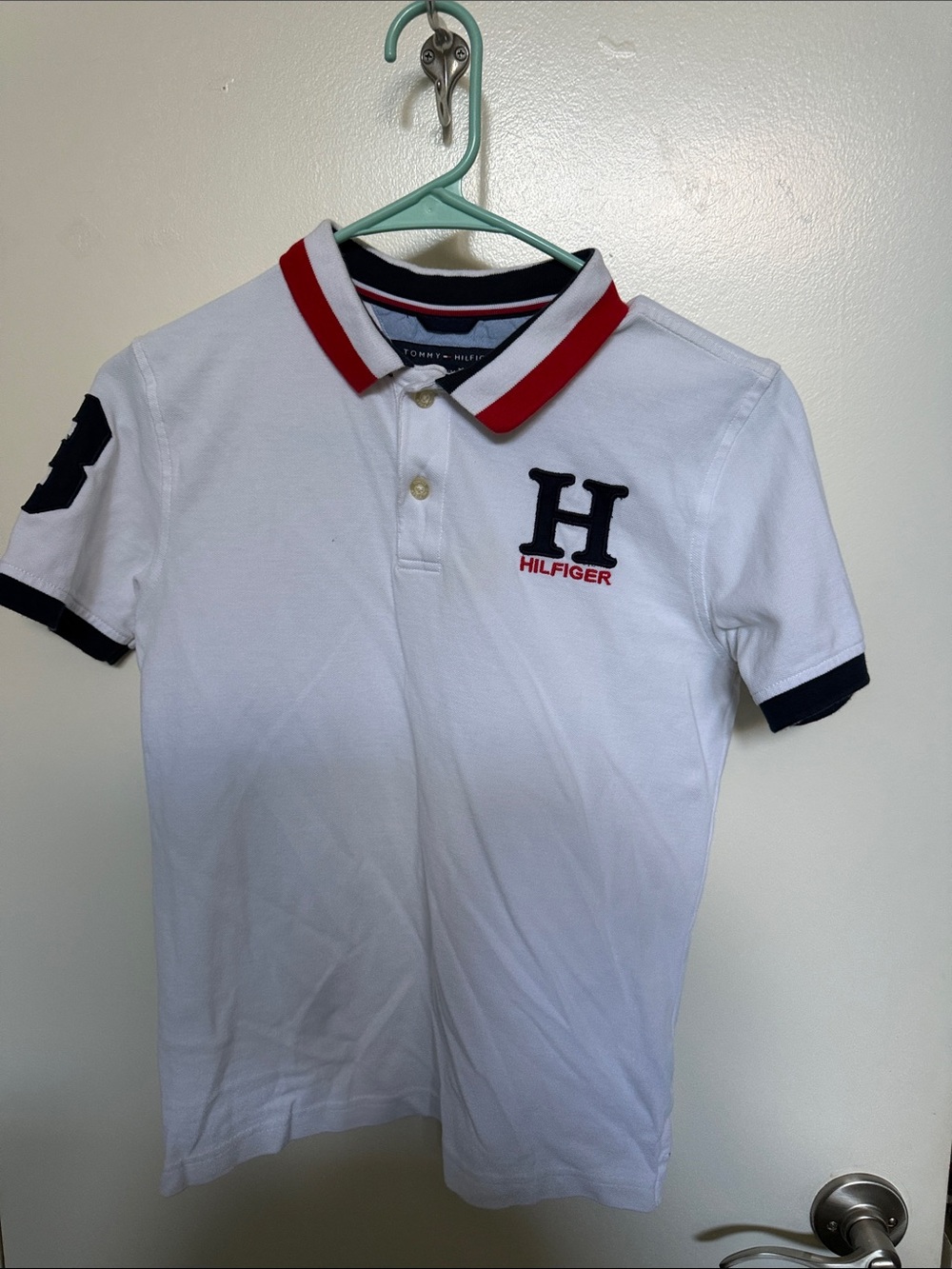 Kids Tommy Hilfiger White Polo with Red & Navy Accents